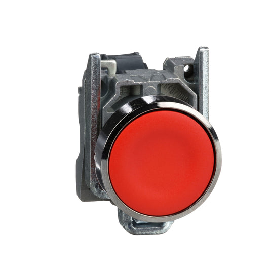 Pulsador Rojo Ø22 mm Retorno Resorte Nivelado con "o" – 1 NC