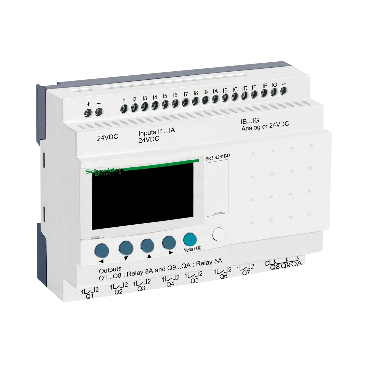 Relé Inteligente Zelio Logic 26 E/S – 24 V CC, Reloj y Display