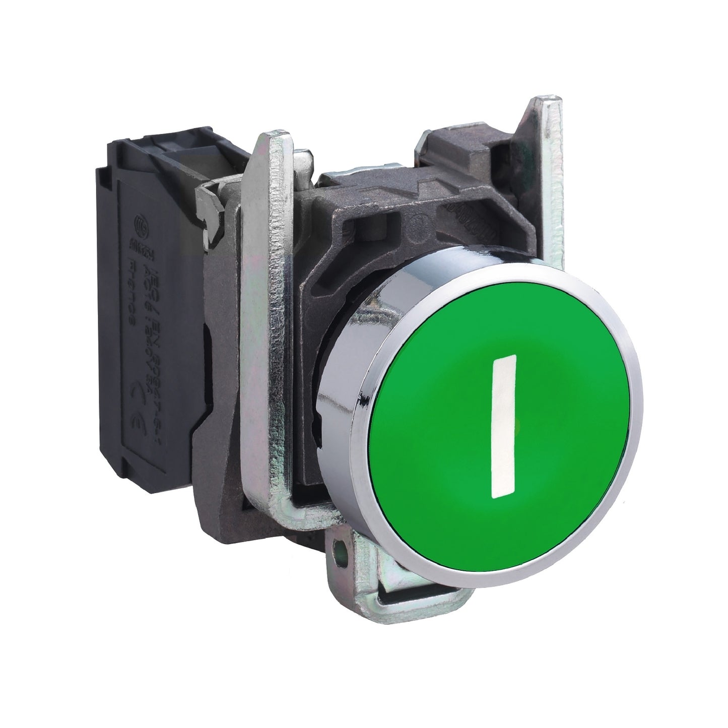 Pulsador verde Ø 22mm, retorno resortenivelado, 1 NA
