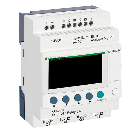 Relé Inteligente Zelio Logic 10 E/S – 24 V CC, Reloj y Display