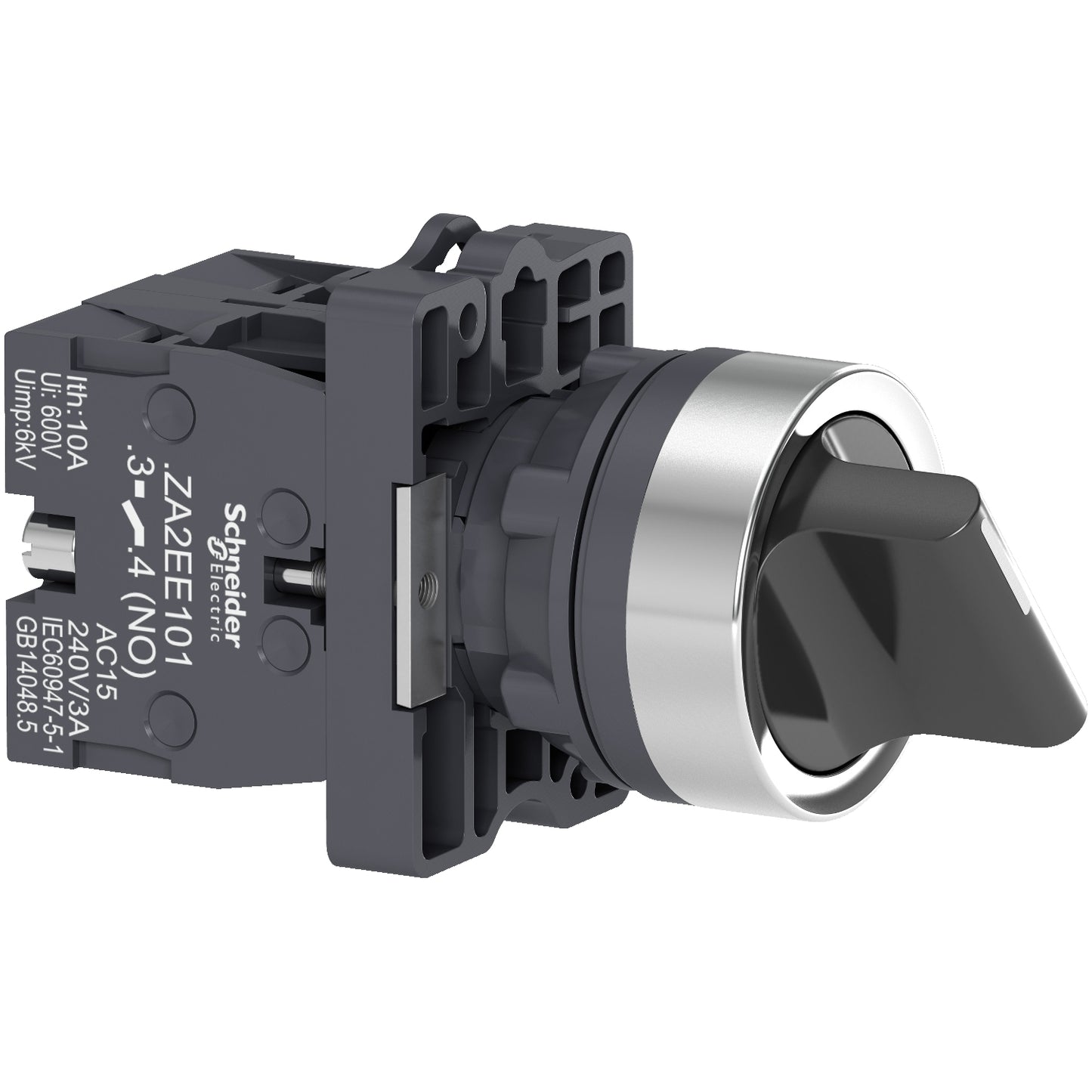Selector Ø22 mm Mango Estándar – 3 Posiciones, 2 NA
