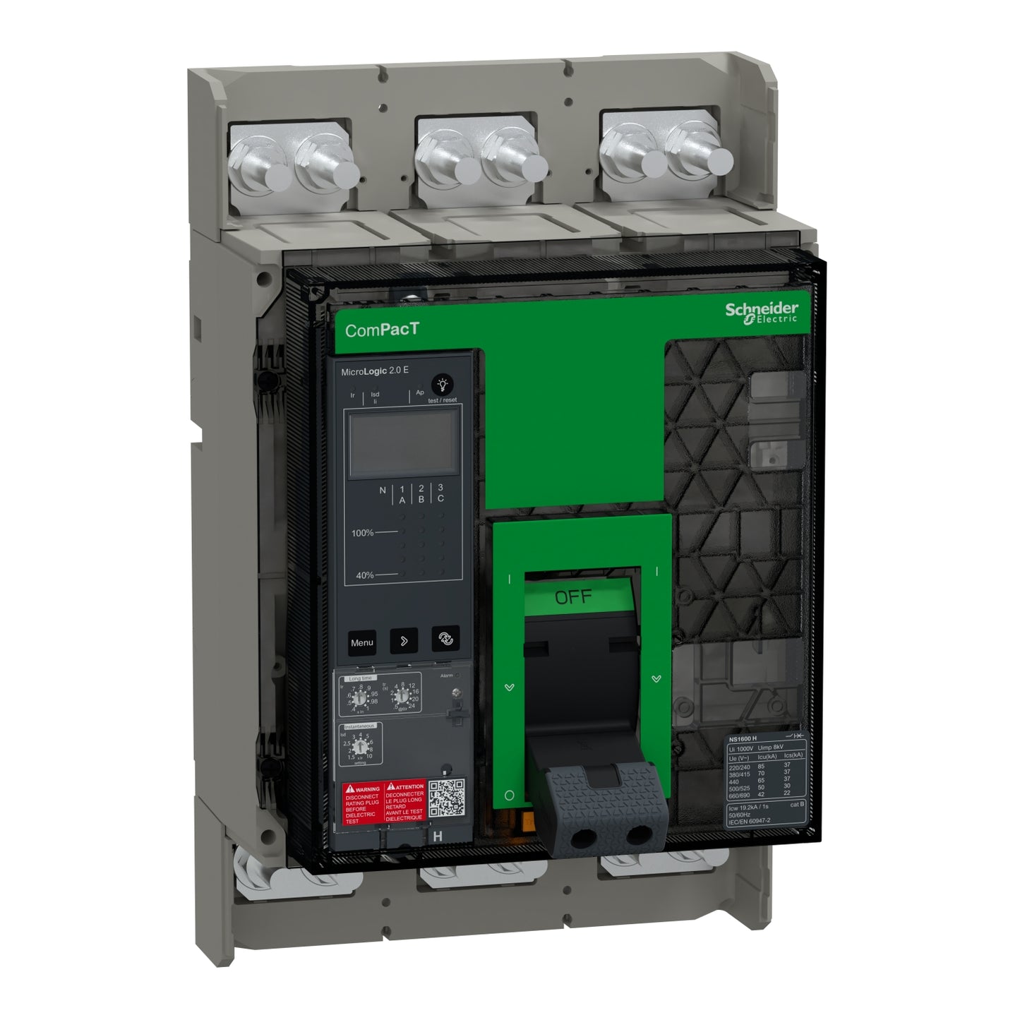 Interruptor ComPacT NS1600H 3P 1600 A – MicroLogic 2.0E, 70 kA