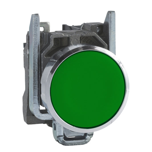 Pulsador Verde Ø22 mm Retorno Resorte Nivelado – 1 NA