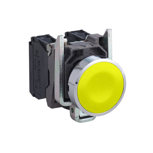 Pulsador Amarillo Ø22 mm Retorno Resorte Nivelado – 1 NA