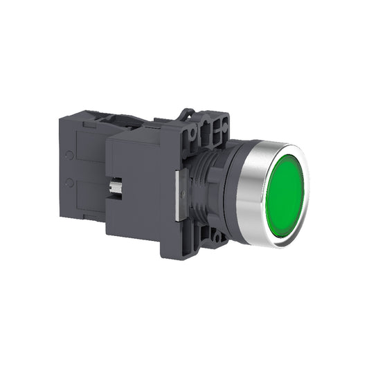 Pulsador Luminoso Verde Empotrado Ø22 mm – 24 V, 1 NA