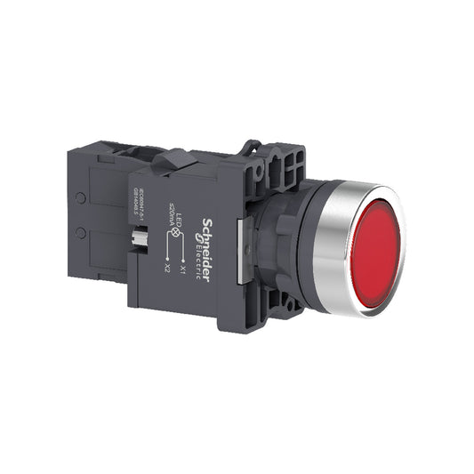 Pulsador Luminoso Rojo Empotrado Ø22 mm – 220 V, 1 NA